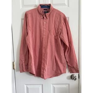 Mens CHAPS Easy Care Long Sleeve Button Up Stripped Size L red striped